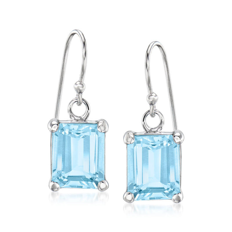 Sterling silver drop earrings with square-cut sky blue topaz on earwires