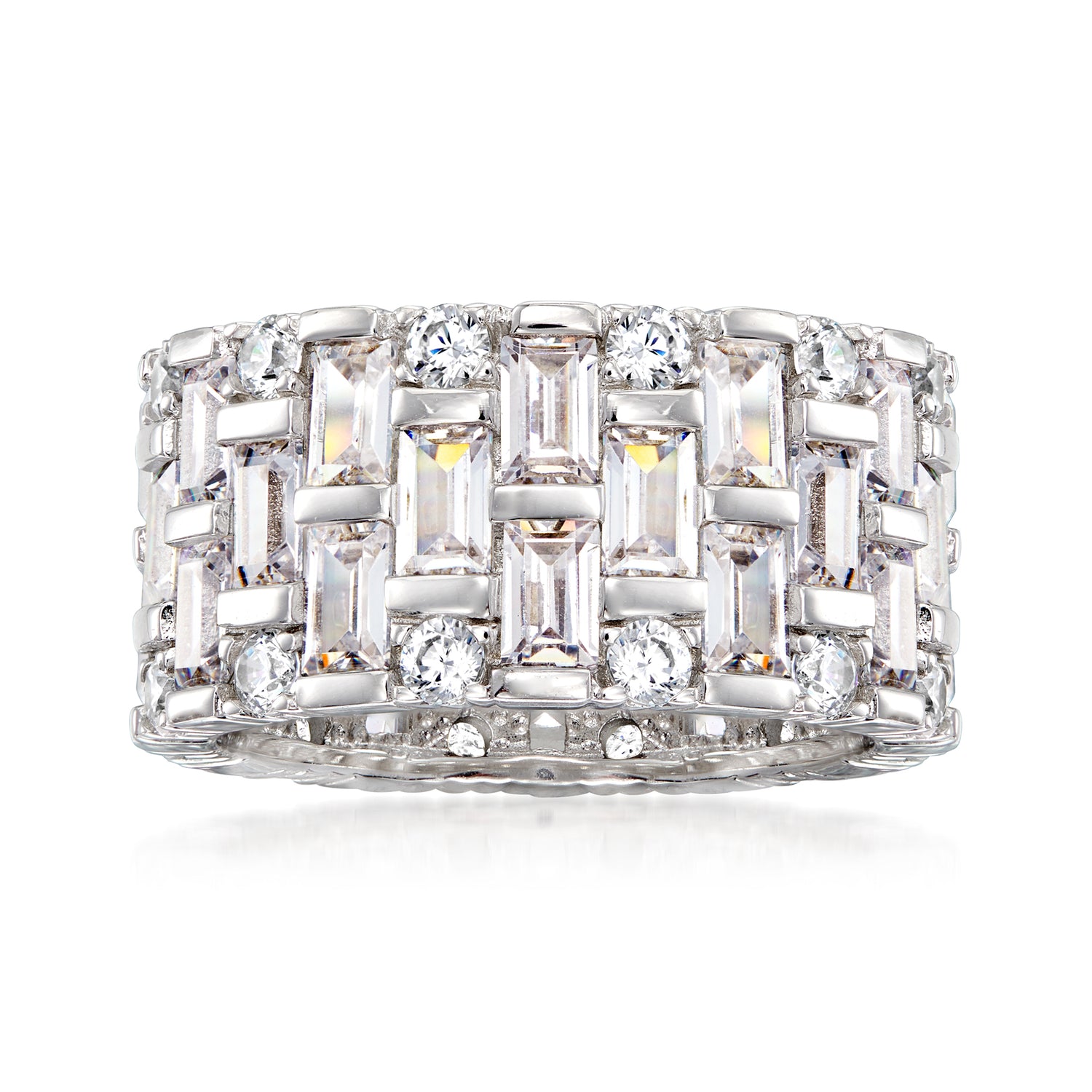 5.40 ct. t.w. Baguette and Round CZ Eternity Band in Sterling Silver