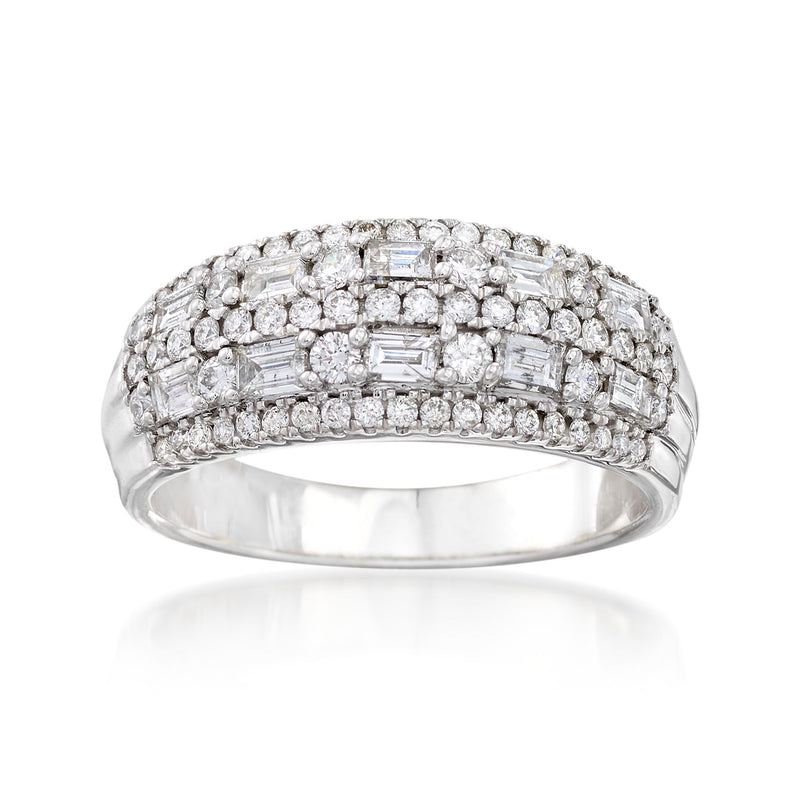 0.90 ct t.w. diamond ring in 14kt white gold, round and baguette stones