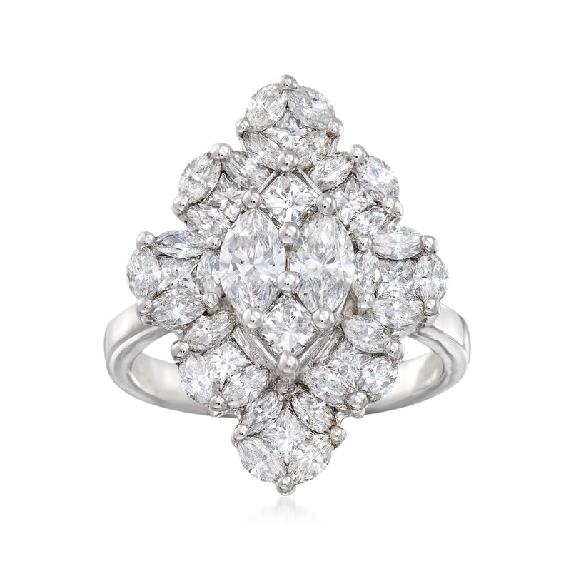 Marquise diamond cluster ring in 14kt white gold with pear and marquise stones