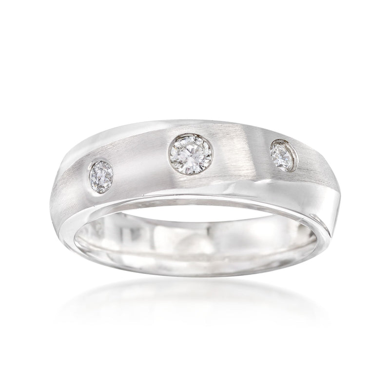 Men's 14kt white gold diamond sash ring with three round stones