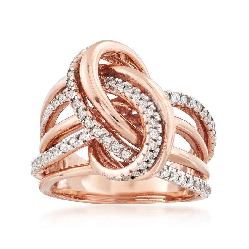 Rose gold diamond knot ring with pavé accents