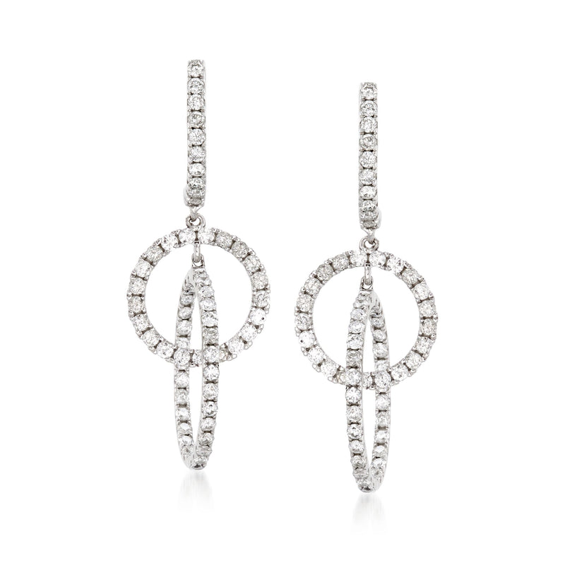 Diamond interlocking circle hoop drop earrings in 14kt white gold