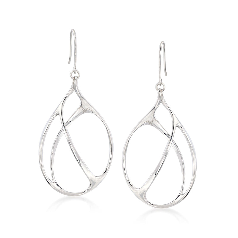 Sterling silver open teardrop drop earrings with earwire, looped open-space design