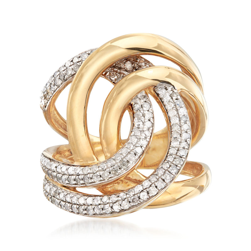 Diamond interlocking loop ring in 18kt gold over sterling with round pavé accents