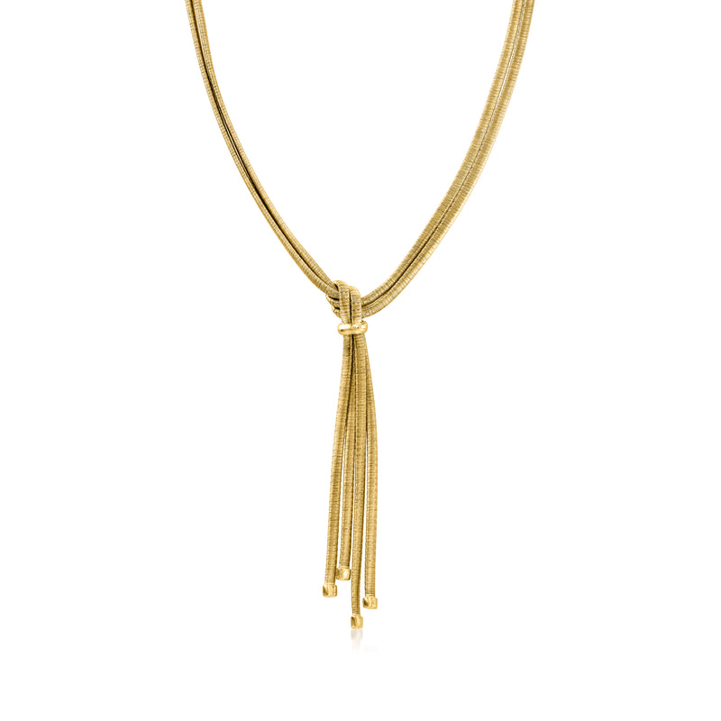 Yellow gold over sterling silver tassel necklace with two hanging strands