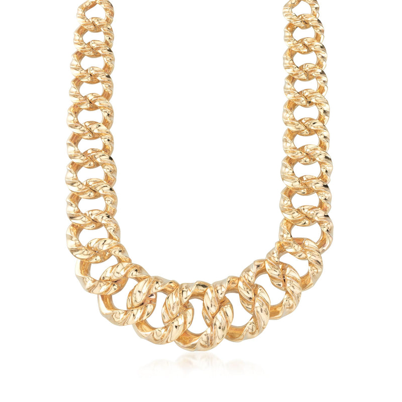 Yellow gold wavy-link necklace with graduated chain links