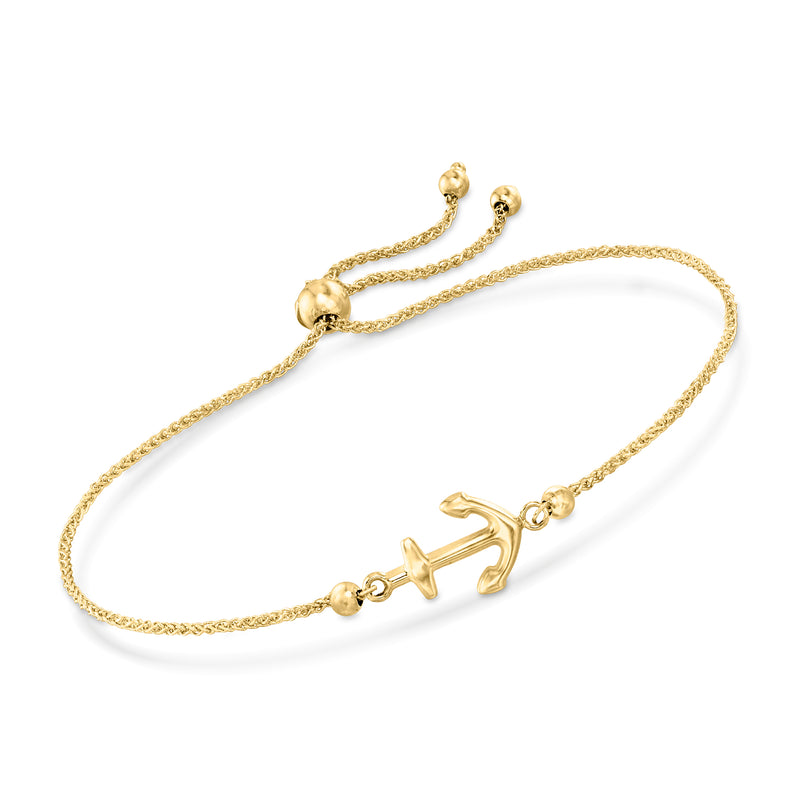 14kt yellow gold nautical anchor bolo bracelet with toggle-style bead clasp