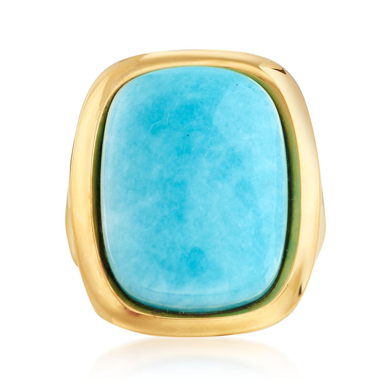14kt yellow gold ring with oval amazonite gemstone in a bezel setting