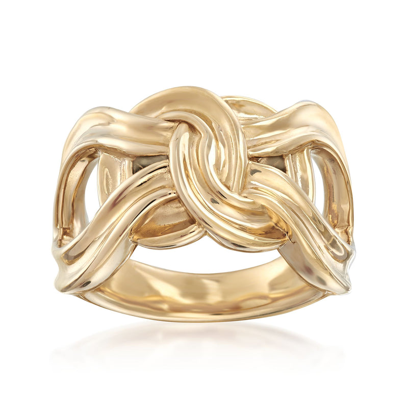 14kt yellow gold infinity knot ring with interwoven ribbon style band