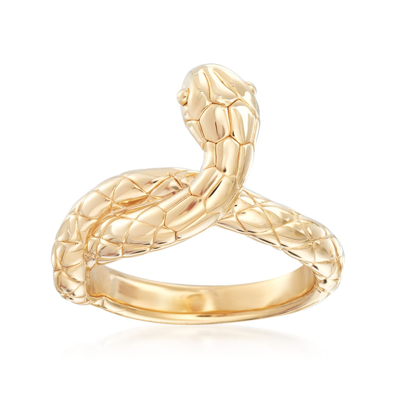 14kt yellow gold snake ring with coiled, polished sculpted body
