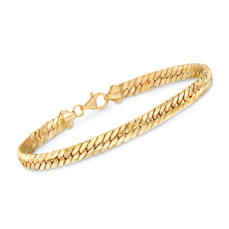 Yellow gold over sterling silver flat Cuban-link bracelet with secure clasp