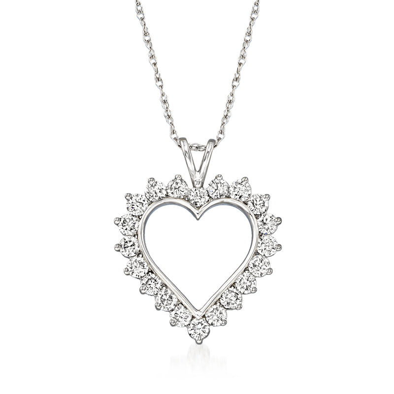 Sterling silver diamond open-heart pendant necklace