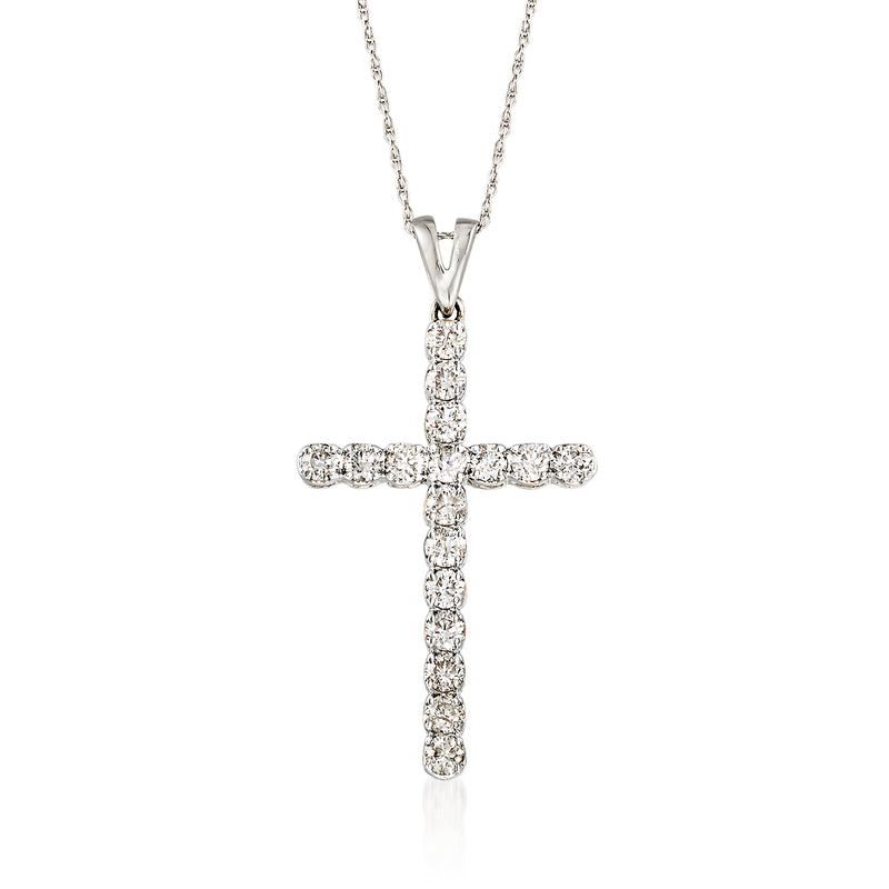 Diamond cross pendant necklace in white gold