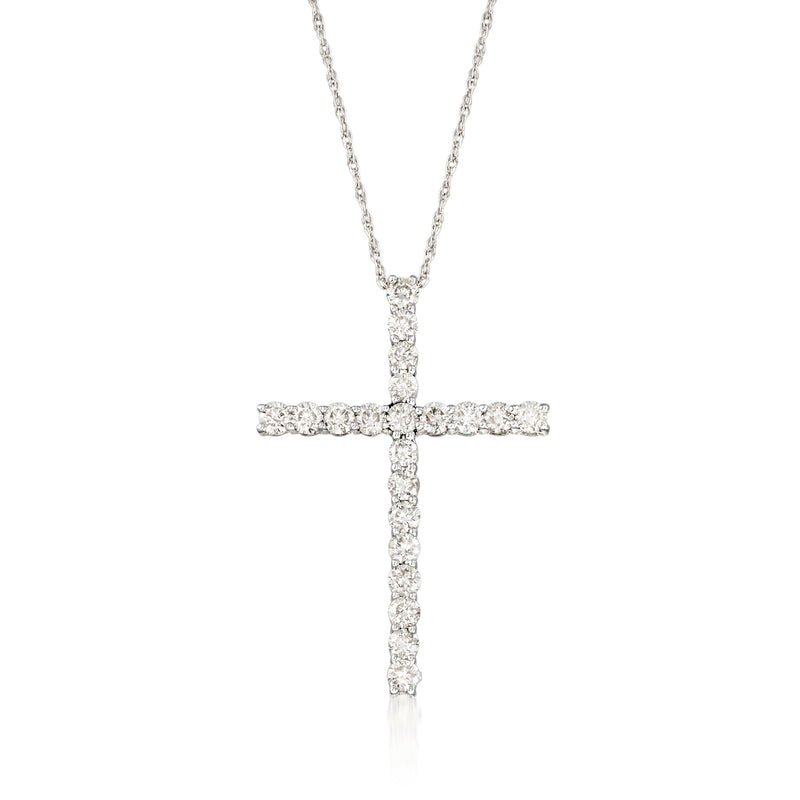 14kt white gold diamond cross pendant necklace, 1 ct total