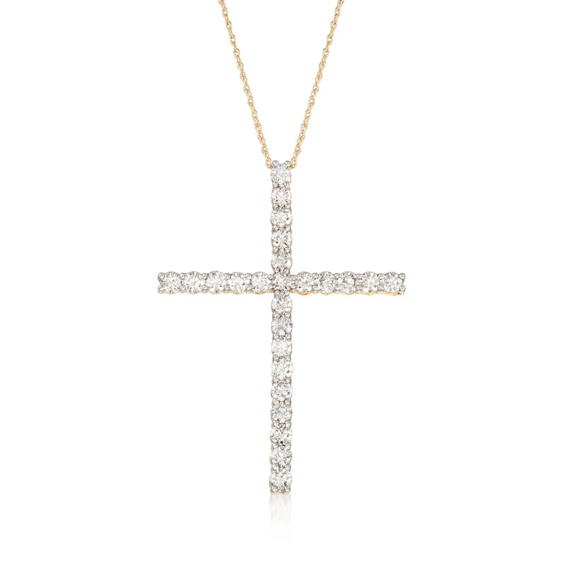 Diamond cross pendant necklace in 14kt yellow gold
