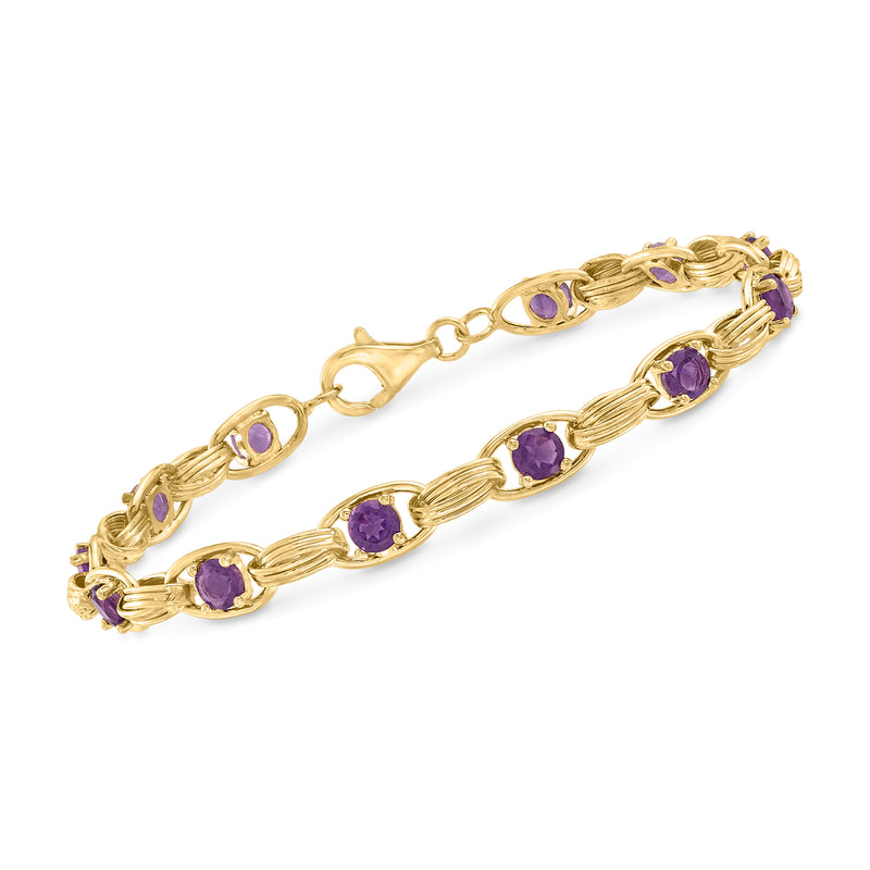 14kt yellow gold oval-link bracelet with oval amethyst stones