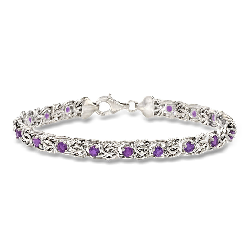 Sterling silver Byzantine bracelet with oval amethyst stones