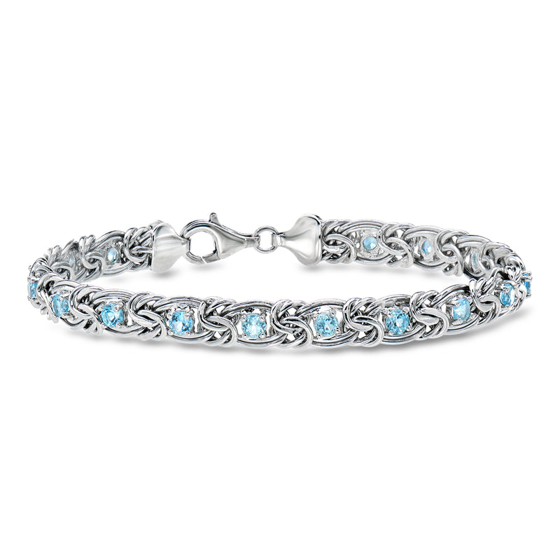 Sterling silver Byzantine bracelet with sky blue topaz-style stones and clasp