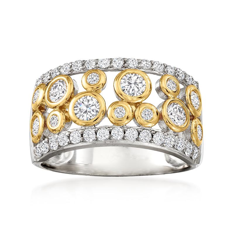 Open-space bubble CZ ring, sterling silver with 18kt gold-over accents