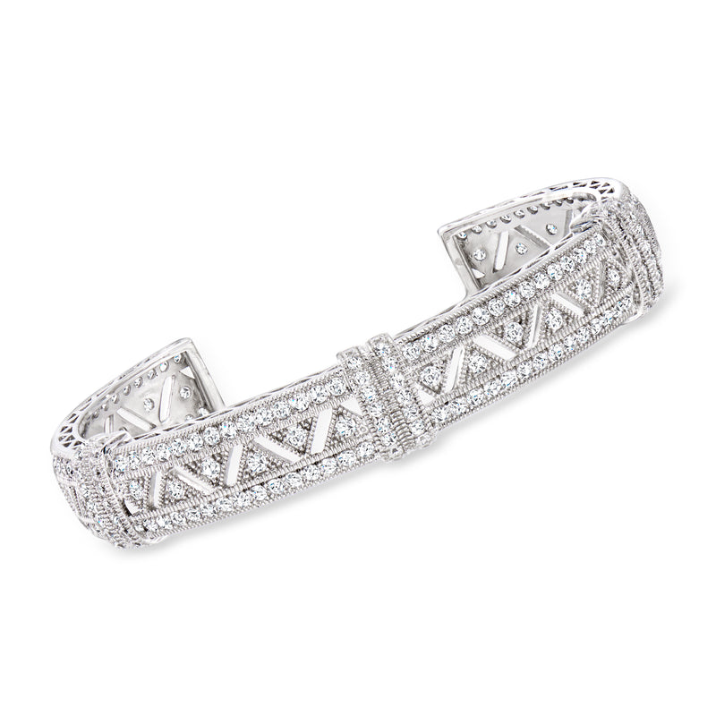 Sterling silver CZ openwork zigzag cuff bracelet with sparkling row accents