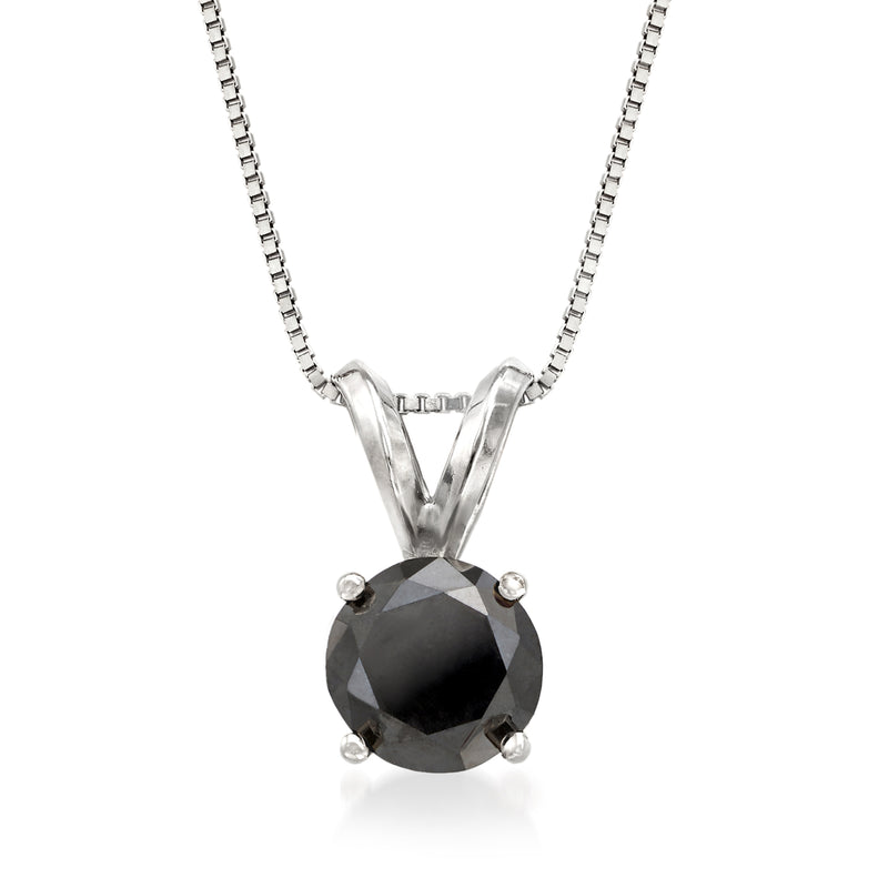 14kt white gold solitaire necklace with round black diamond pendant