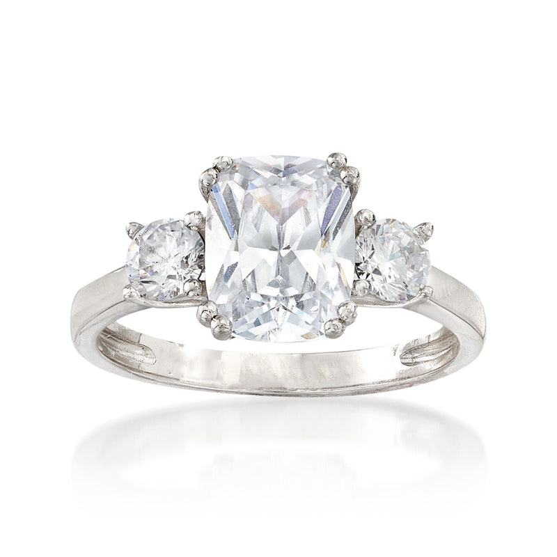 Sterling silver engagement ring with large clear CZ center and side stones