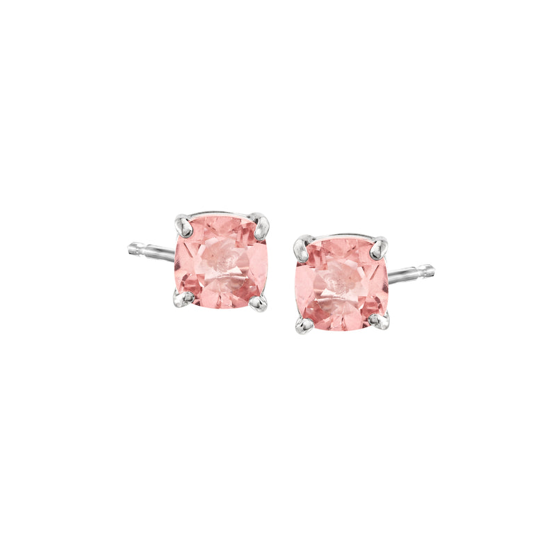 Pink mystic topaz stud earrings in sterling silver, square cushion stones