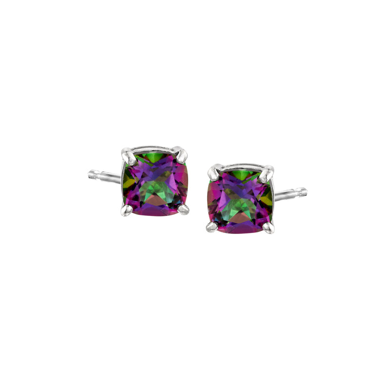 Cushion-cut mystic topaz stud earrings in sterling silver