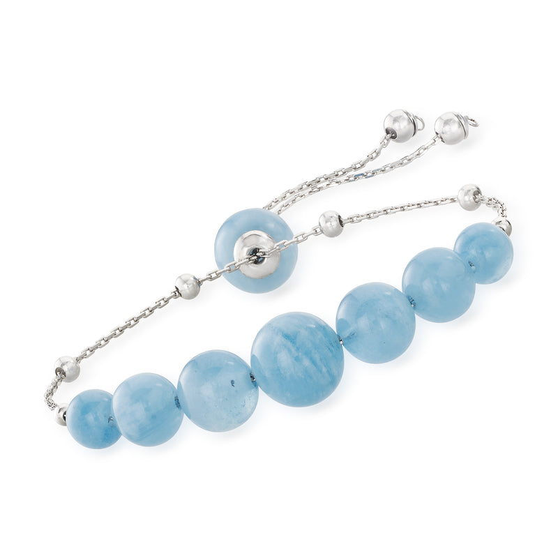 Sterling silver bolo bracelet with graduated light-blue aquamarine bead accents
