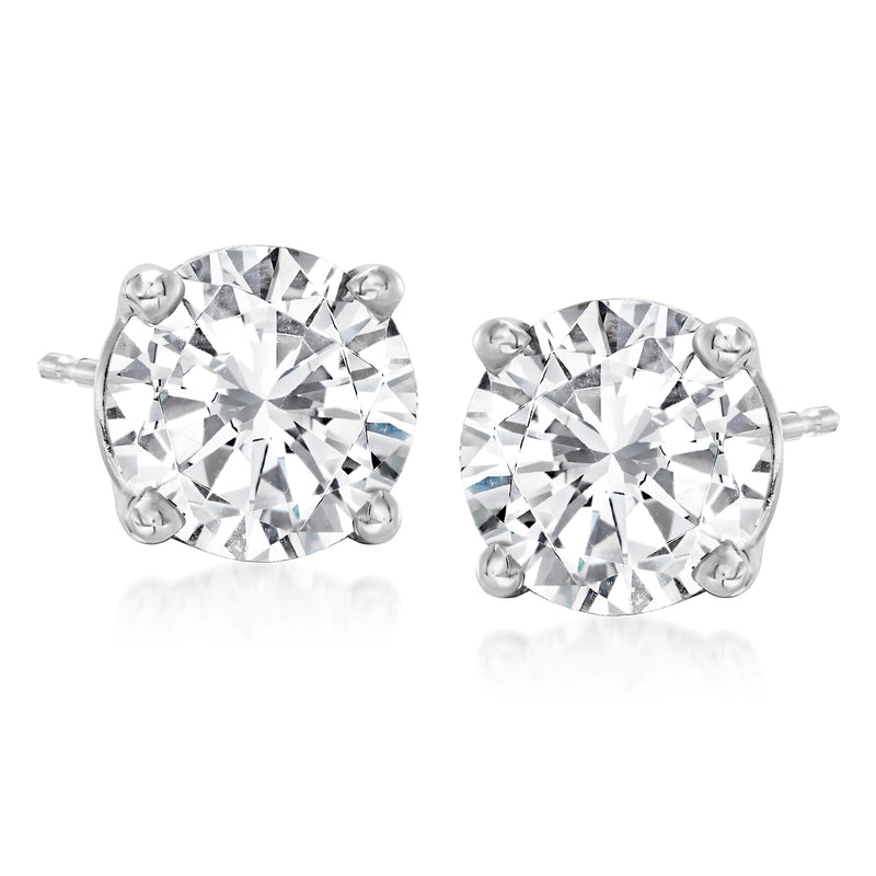 Platinum diamond stud earrings with round 3.00 ct total center stone