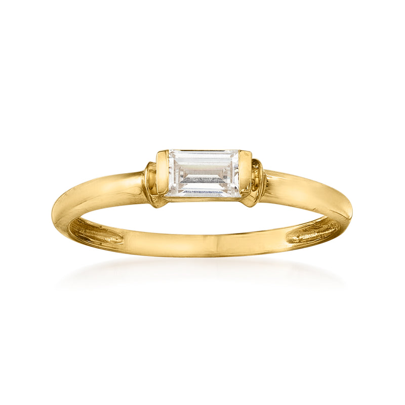 14kt yellow gold baguette CZ solitaire ring with square baguette stone