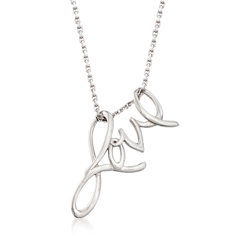 Sterling silver script “Love” pendant necklace on a chain