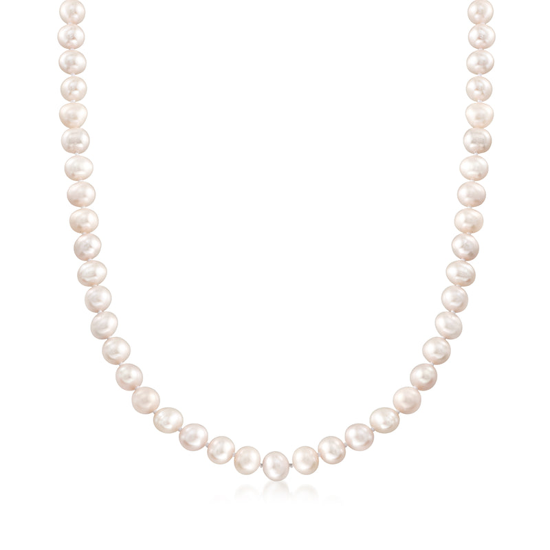 7–8mm cultured pearl necklace, single strand of round white pearls