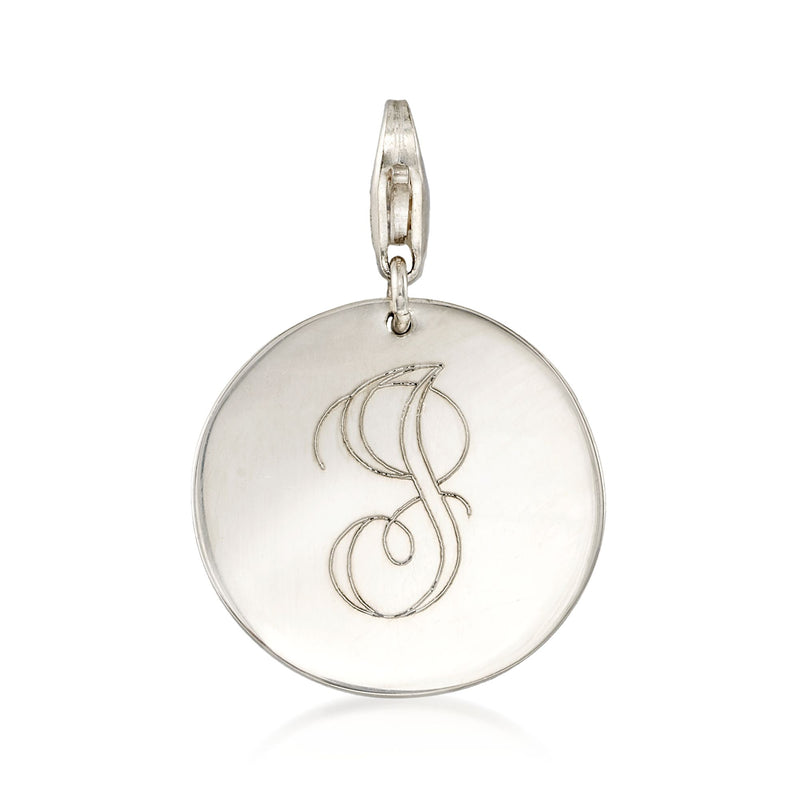 Sterling silver round disc charm with engraved initial on hanging clasp