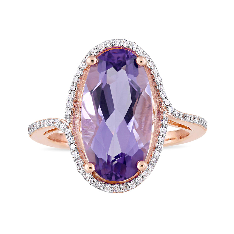 Oval amethyst halo diamond ring in 14kt rose gold, oval purple center