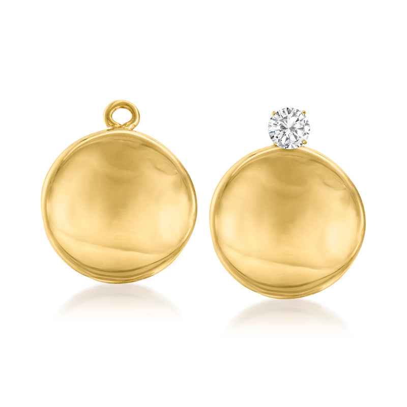 14kt yellow gold concave disc earring jackets with round clear stone