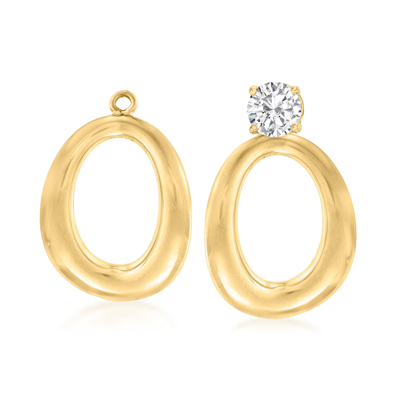 14kt yellow gold puffed oval earring jacket, open oval setting with top loop