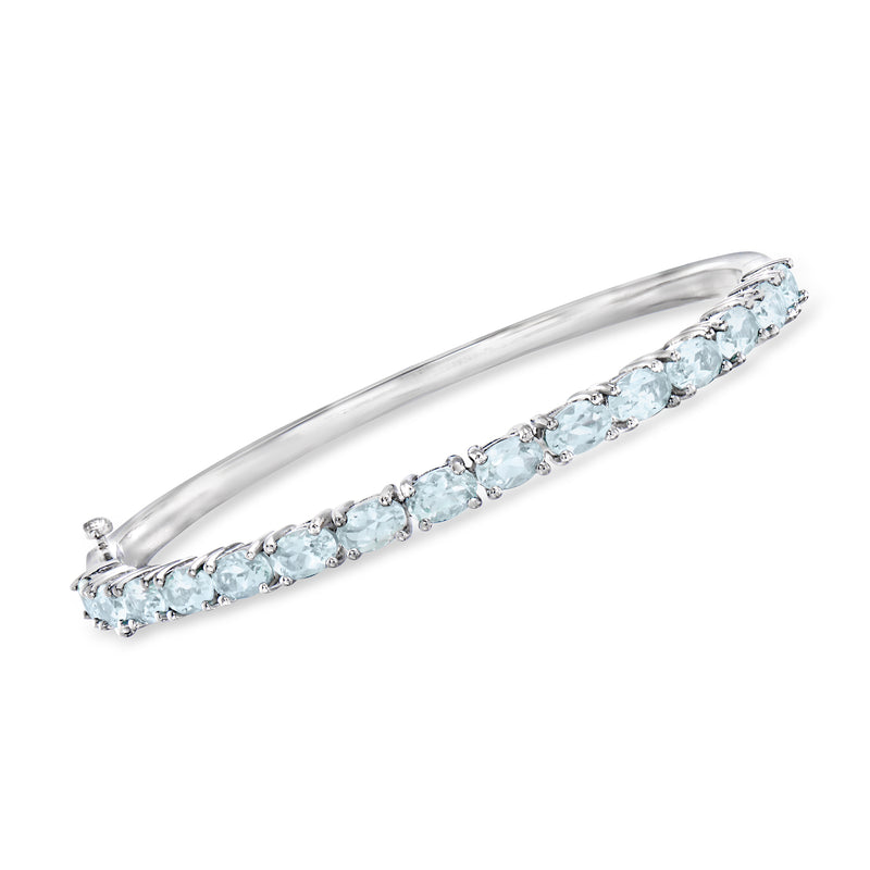 Sterling silver aquamarine bangle bracelet with light-blue oval gemstones