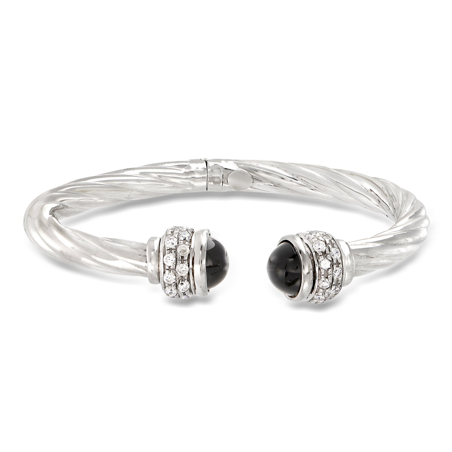 Italian Onyx and 1.30 ct. t.w. CZ Twisted Cuff Bracelet in Sterling Silver