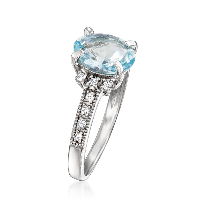 Aquamarine ring with diamonds in sterling silver
