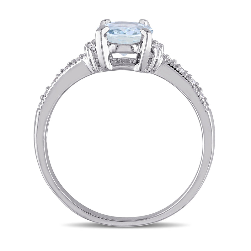 Aquamarine and diamond ring in sterling silver, side view