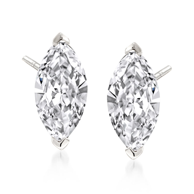 Sterling silver marquise CZ stud earrings with clear faceted stones, prong settings