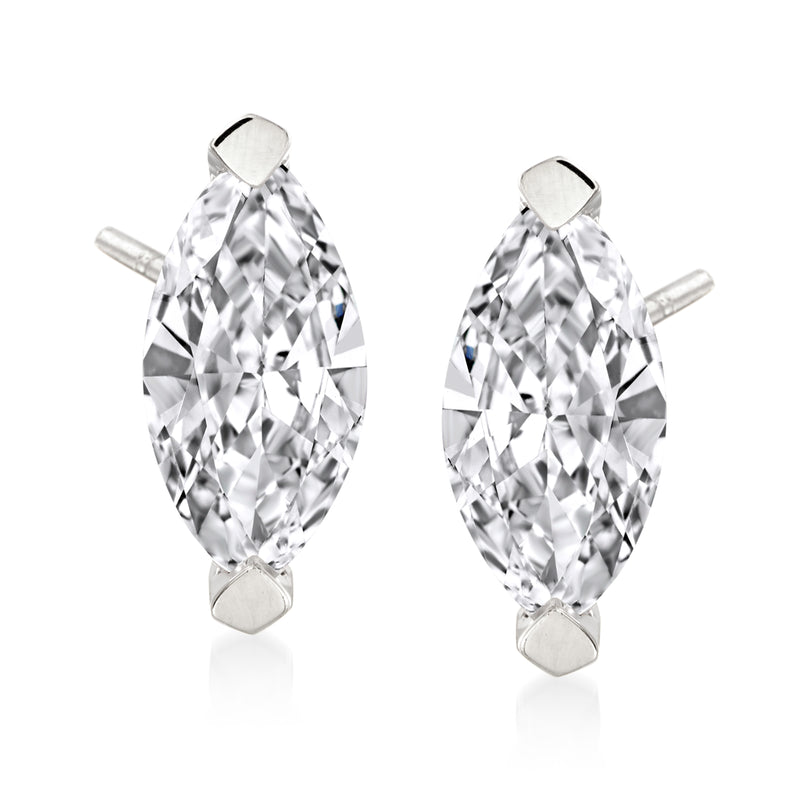 Sterling silver marquise CZ stud earrings, faceted clear stones with post backs