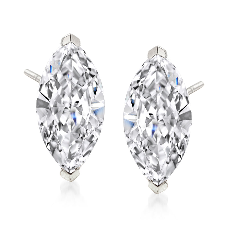 Sterling silver marquise CZ stud earrings with clear faceted stones, post backs