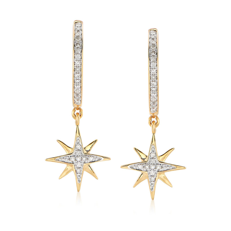 Diamond star drop earrings in 18kt gold over sterling silver