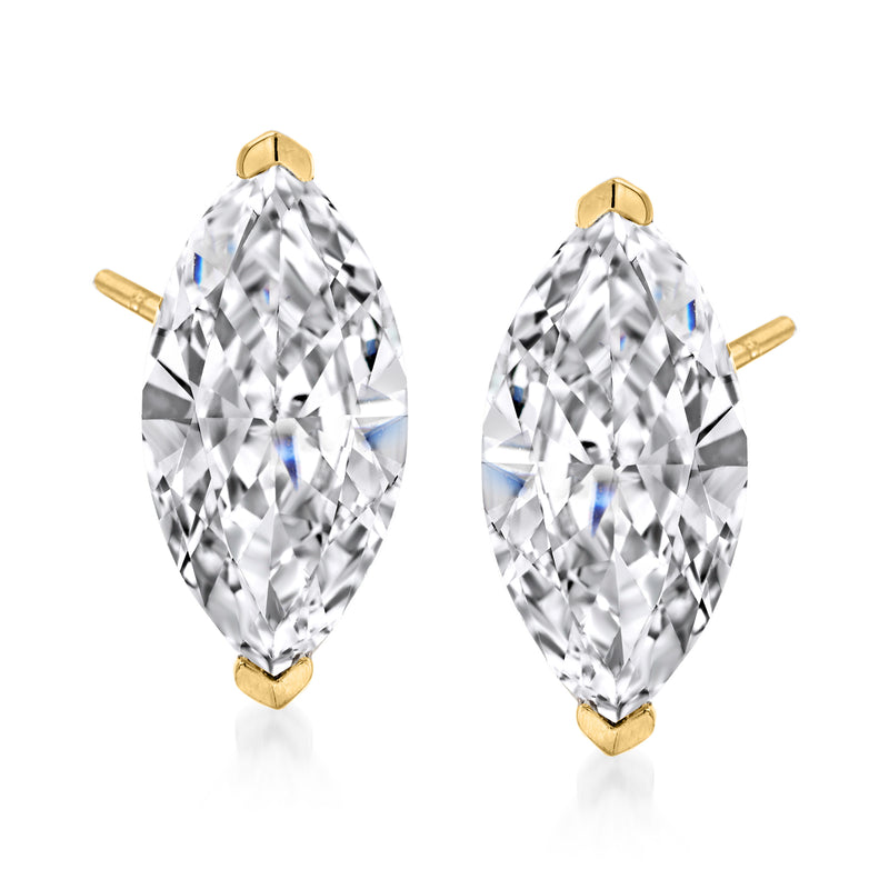 Marquise CZ stud earrings in 14kt yellow gold with clear marquise stones