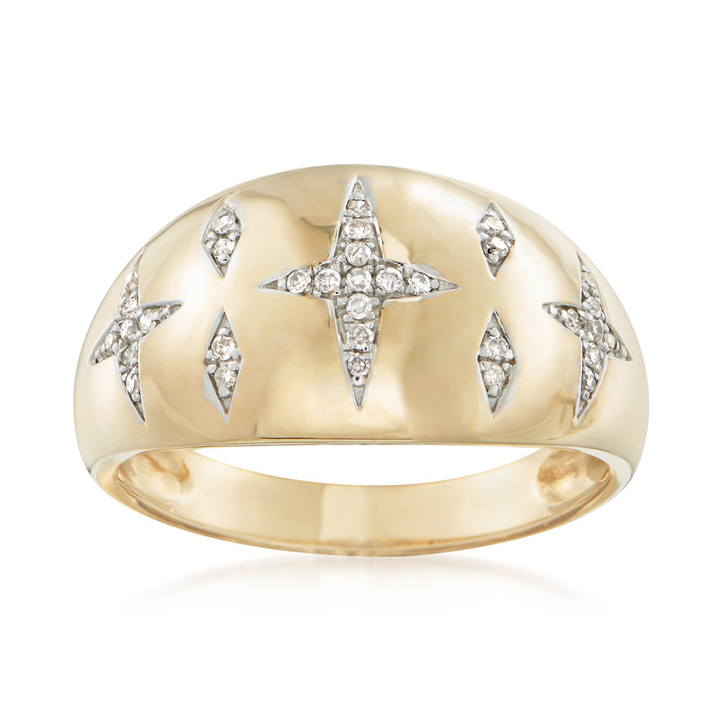 14kt yellow gold diamond star ring with five-point star center with small diamonds