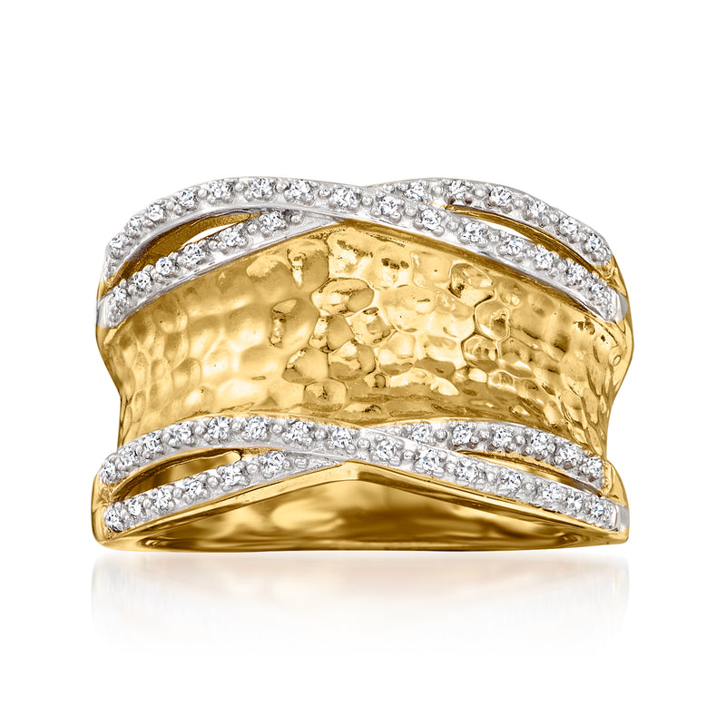 Hammered gold-tone ring with diamond accents