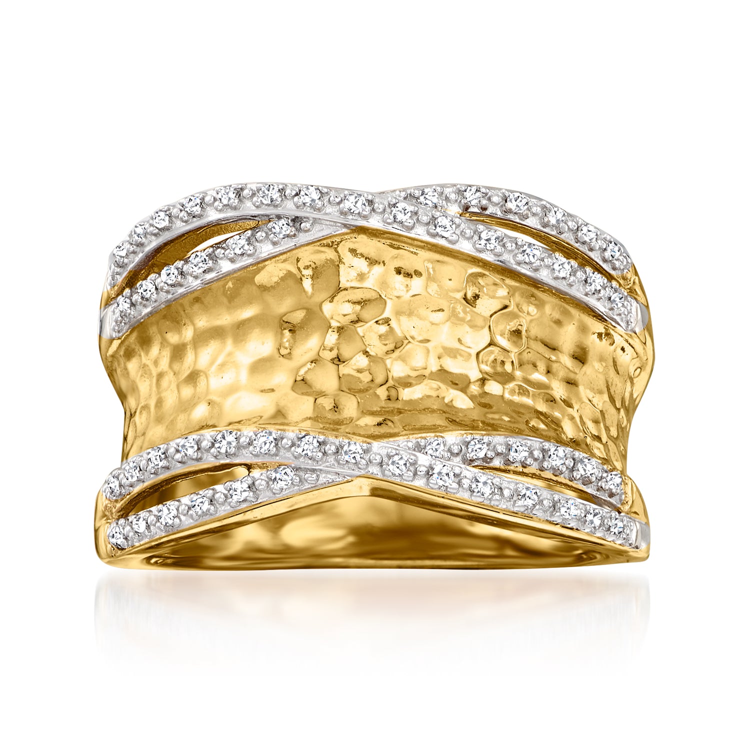 .13 ct. t.w. Diamond Hammered Ring in 18kt Gold Over Sterling